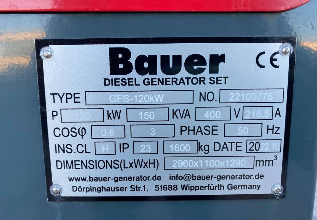 Leasing of Bauer GFS-120KW ATS 150KVA Diesel Generator 400/230V  Bauer GFS-120KW ATS 150KVA Diesel Generator 400/230V: picture 10