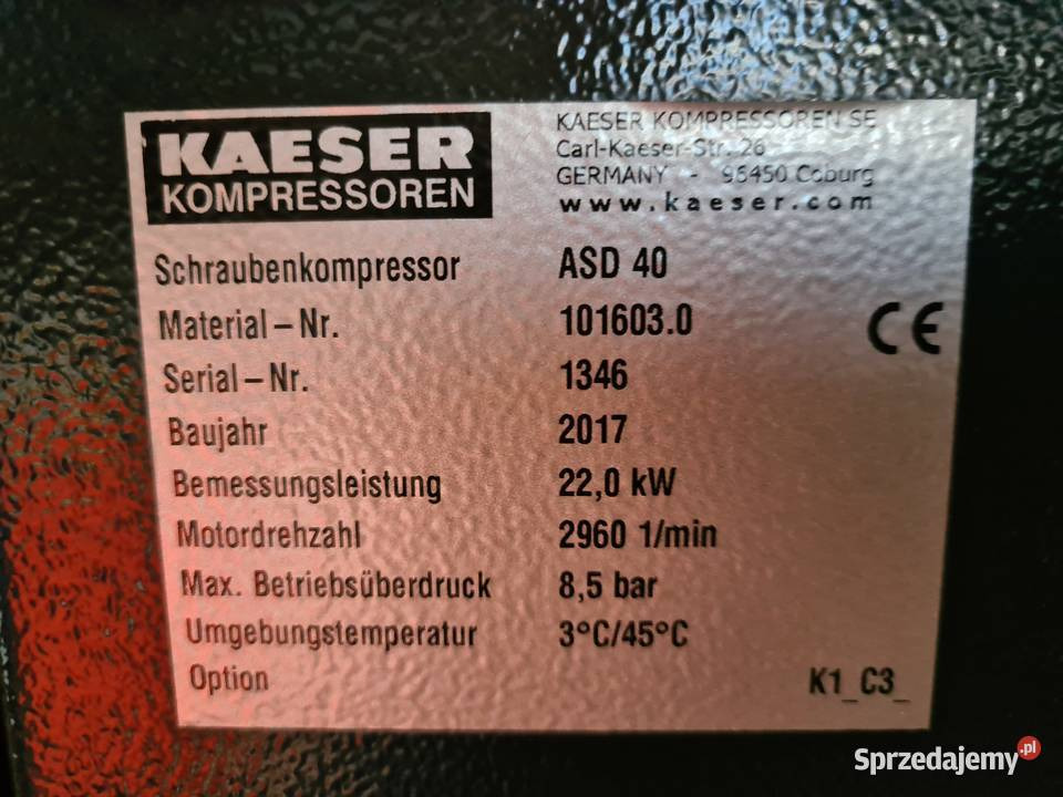 Air compressor Kompresor śrubowy KAESER ASD 40 22kw 2017r: picture 6