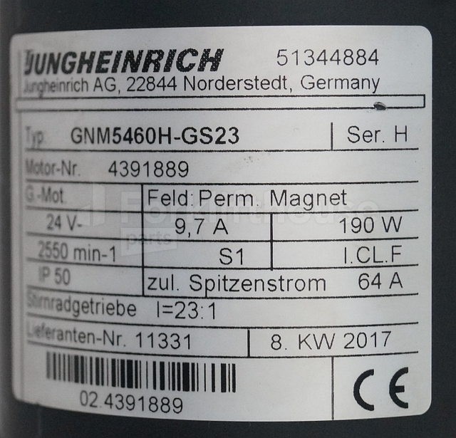 Engine for Material handling equipment Jungheinrich 51344884 Steering motor 24V type GNM5460H-GS23 sn 4391889: picture 2