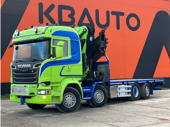 Dropside/ Flatbed truck, Crane truck Scania R 520 8x2*6 EFFER 685/6S / WINCH / JIB CONNECTION / PLATFORM L=6423 mm: picture 2