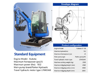 New Mini excavator LADYS DY25U Mini Excavator Kubota Euro 5/Epa Engine Mini Excavator For Sale: picture 2
