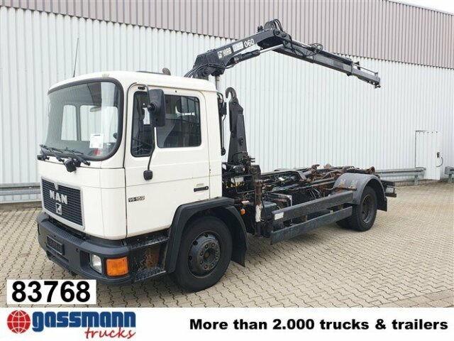 MAN 14.152 F 4x2 BB mit Kran Hiab 060-2 - Hook lift truck, Crane truck: picture 1 MAN 14.152 F 4x2 BB mit Kran Hiab 060-2 - Hook lift truck, Crane truck: picture 1