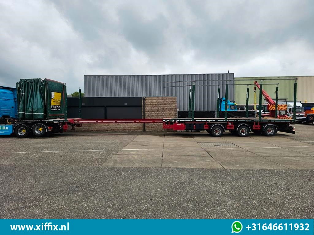 Dropside/ Flatbed semi-trailer Meusburger 3-ass. Vlakke dubbel 2x uitschuifbare oplegger met huifopbouw / 3x ge: picture 16