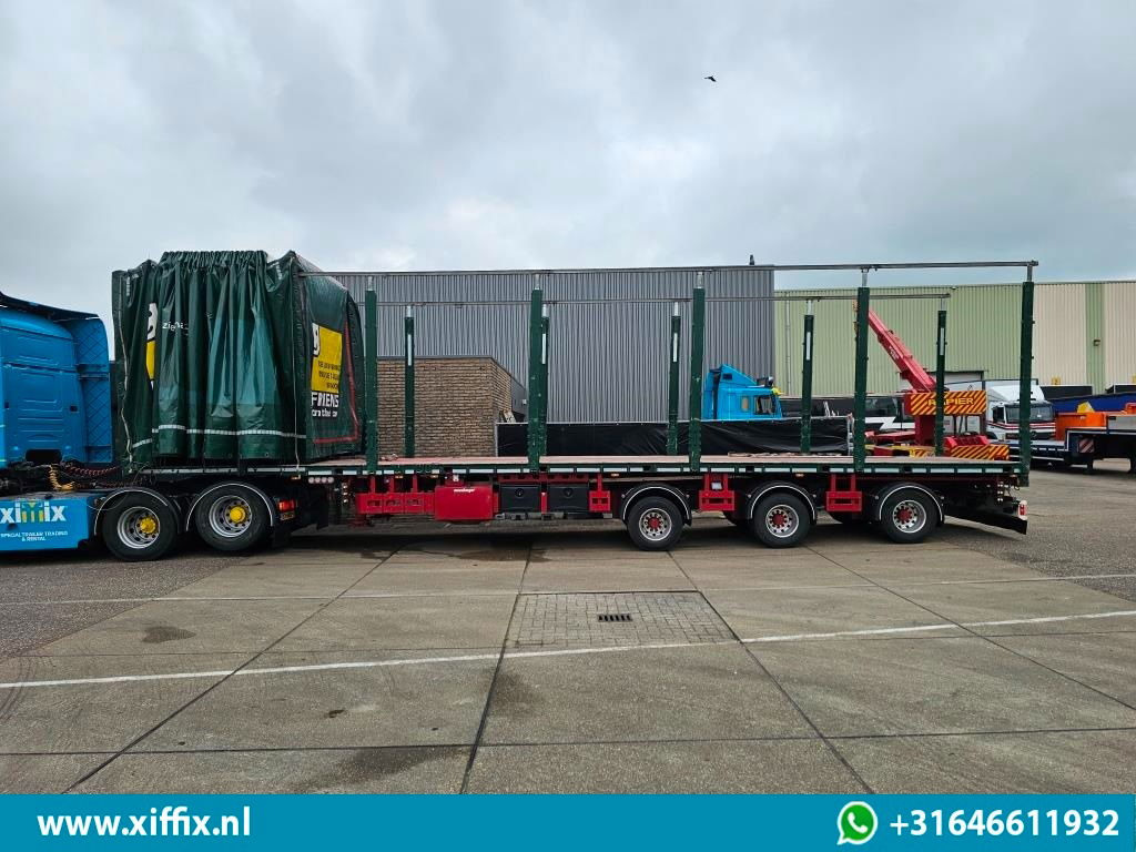 Dropside/ Flatbed semi-trailer Meusburger 3-ass. Vlakke dubbel 2x uitschuifbare oplegger met huifopbouw / 3x ge: picture 8