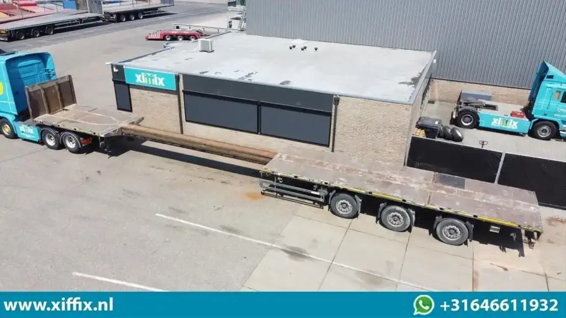 Meusburger 3-ass. Vlakke uitschuifbare oplegger / 2x gestuurd / 13819 - Dropside/ Flatbed semi-trailer: picture 1 Meusburger 3-ass. Vlakke uitschuifbare oplegger / 2x gestuurd / 13819 - Dropside/ Flatbed semi-trailer: picture 1