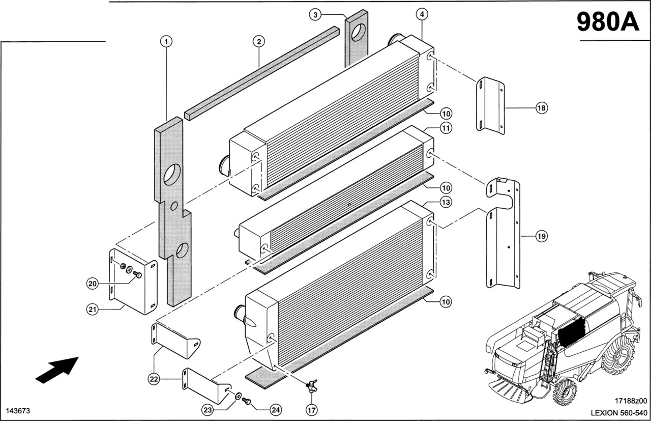 Claas Lexion 560 CHŁODNICA POWIETRZA DOŁADOWANIA 0007962861 (Silnik cat c9, c6.6; układ chłodzenia) - Intercooler for Agricultural machinery: picture 1 Claas Lexion 560 CHŁODNICA POWIETRZA DOŁADOWANIA 0007962861 (Silnik cat c9, c6.6; układ chłodzenia) - Intercooler for Agricultural machinery: picture 1
