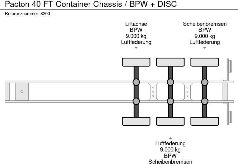 Container transporter/ Swap body semi-trailer Pacton 40 FT Container Chassis / BPW + DISC: picture 8 Container transporter/ Swap body semi-trailer Pacton 40 FT Container Chassis / BPW + DISC: picture 8