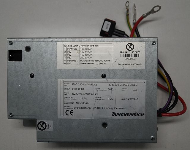 Jungheinrich 51158076 | build in charger ELG2430V-VI(EJC) 24V 30A capacity 100- build in charger ELG2430V-VI(EJC) 24V 30A capacity 100-300Ah sn. B0000861 year 2012 - Battery for Material handling equipment: picture 1 Jungheinrich 51158076 | build in charger ELG2430V-VI(EJC) 24V 30A capacity 100- build in charger ELG2430V-VI(EJC) 24V 30A capacity 100-300Ah sn. B0000861 year 2012 - Battery for Material handling equipment: picture 1