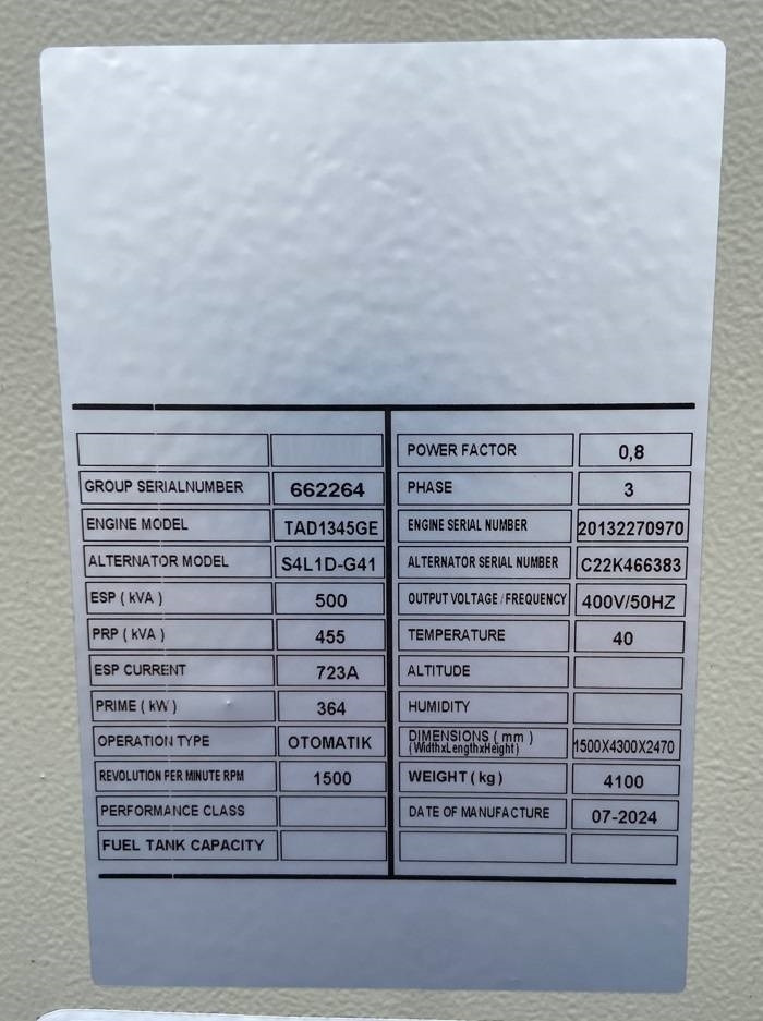 Volvo TAD1345GE - 500 kVA Generator - DPX-18881 - Generator set: picture 4 Volvo TAD1345GE - 500 kVA Generator - DPX-18881 - Generator set: picture 4