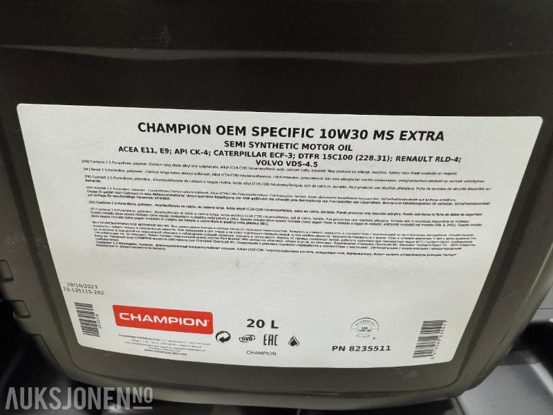 1000 liter Olje - Champion OEM Specific 10W30 MS Extra - Attachment for Construction machinery: picture 4 1000 liter Olje - Champion OEM Specific 10W30 MS Extra - Attachment for Construction machinery: picture 4