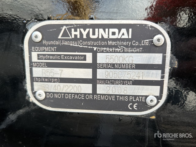 2008 Hyundai R55-7 Mini Excavator: <6.6t - Mini excavator: picture 2 2008 Hyundai R55-7 Mini Excavator: <6.6t - Mini excavator: picture 2