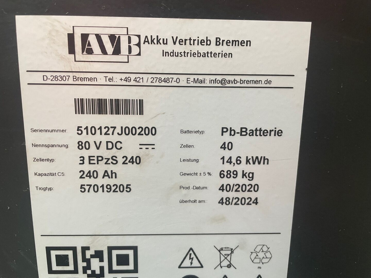 80 Volt I 3 EPzS 240 - Battery for Material handling equipment: picture 2 80 Volt I 3 EPzS 240 - Battery for Material handling equipment: picture 2