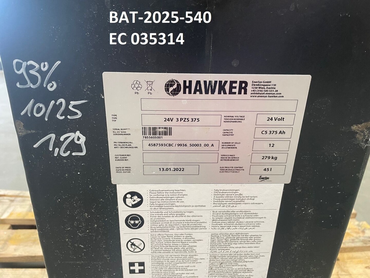 Hawker 24 Volt I 3 PZS 375 - Battery for Material handling equipment: picture 5 Hawker 24 Volt I 3 PZS 375 - Battery for Material handling equipment: picture 5