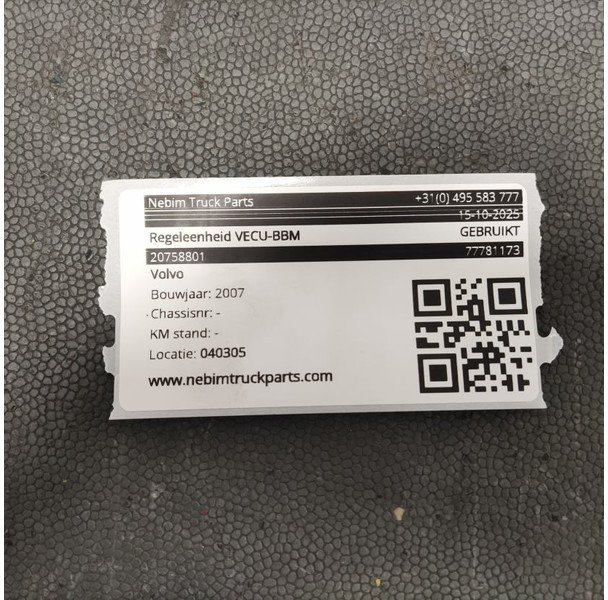Volvo Volvo - 20758801 - Regeleenheid VECU-BBM - Spare parts for Truck: picture 4 Volvo Volvo - 20758801 - Regeleenheid VECU-BBM - Spare parts for Truck: picture 4