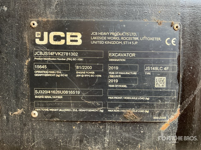 2019 JCB JS145LC Tracked Excavator - Crawler excavator: picture 1 2019 JCB JS145LC Tracked Excavator - Crawler excavator: picture 1