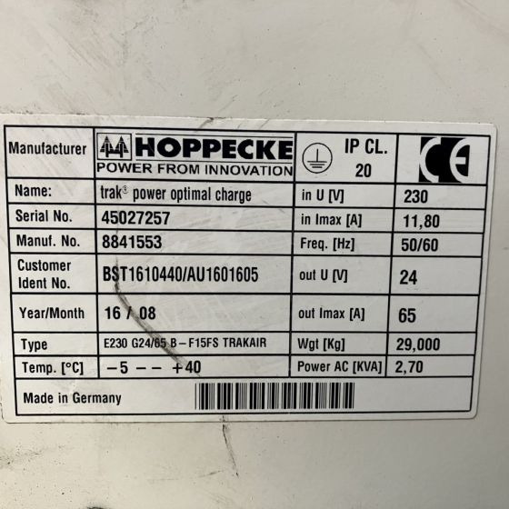 Hoppecke E230 G24/65 B-F15FS Trak power Optimal Charge (3) - Electrical system for Material handling equipment: picture 5 Hoppecke E230 G24/65 B-F15FS Trak power Optimal Charge (3) - Electrical system for Material handling equipment: picture 5