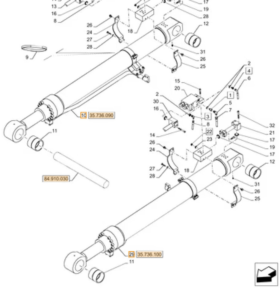 Case KWV13880 - KWV13890 LH - Hydraulic cylinder for Construction machinery: picture 1 Case KWV13880 - KWV13890 LH - Hydraulic cylinder for Construction machinery: picture 1