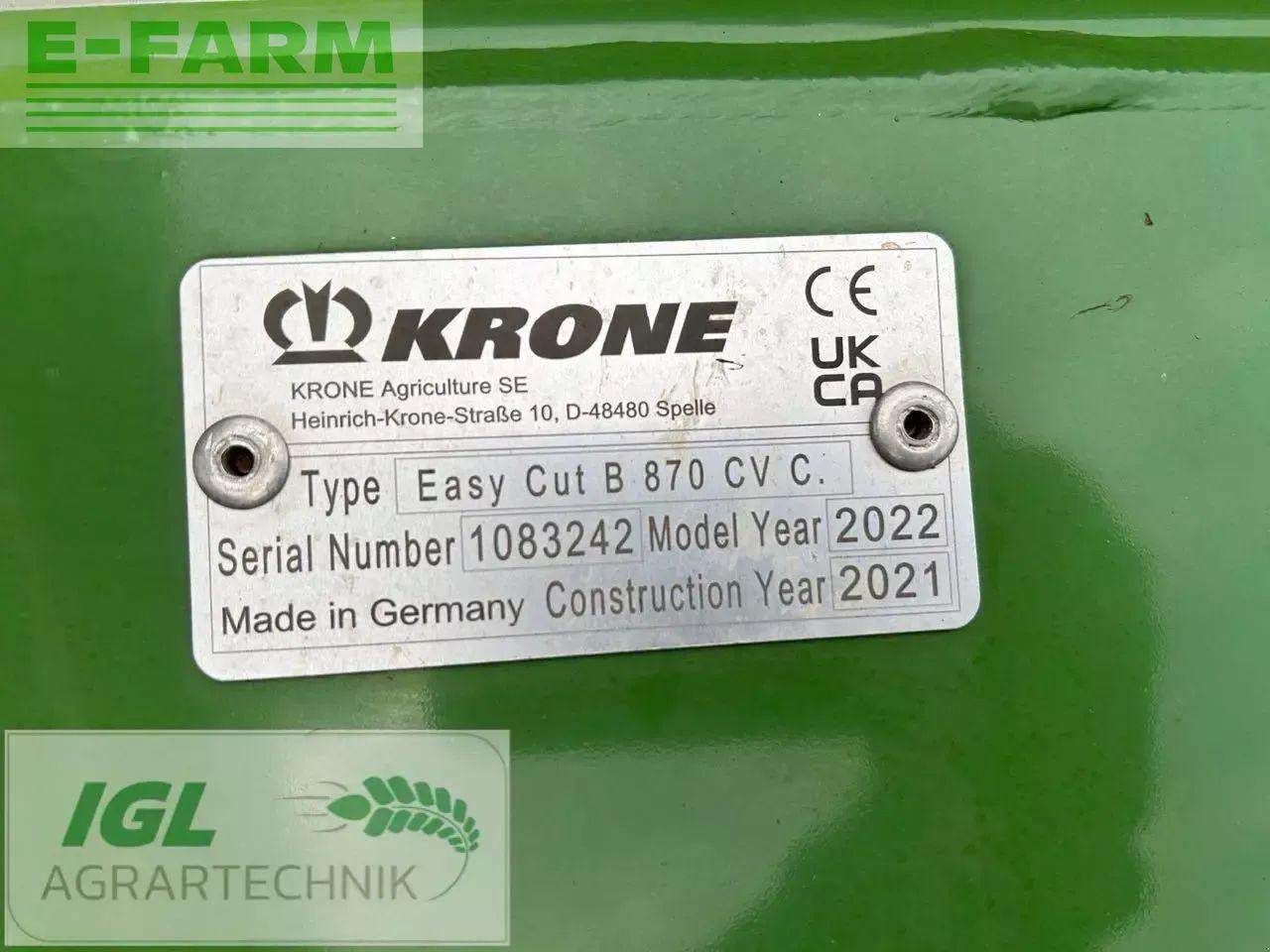 Mower Krone easycut b 870 cv collect: picture 10