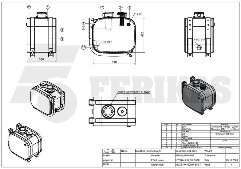 New Hydraulic tank for Truck Hydraulic oil aluminum tank 65L: picture 6