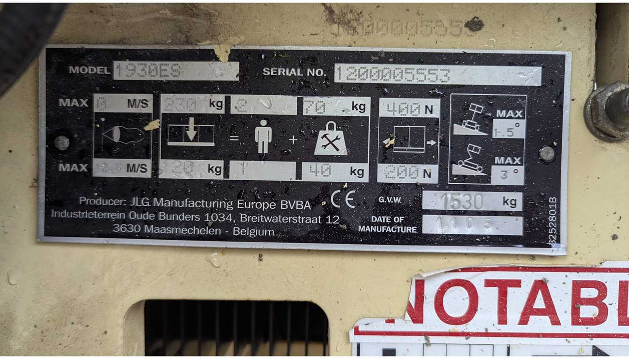 JLG - 1930ES - AERIAL WORK PLATFORMS (NO. 28369) - 2005 - Aerial platform: picture 5 JLG - 1930ES - AERIAL WORK PLATFORMS (NO. 28369) - 2005 - Aerial platform: picture 5