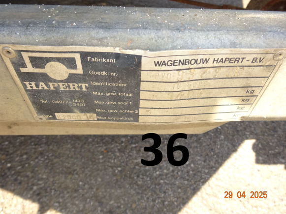 1 remorque double essieux de 3m, freinée, de marque HAPERT, dim. Pneus 165/70/R13 - Trailer: picture 3 1 remorque double essieux de 3m, freinée, de marque HAPERT, dim. Pneus 165/70/R13 - Trailer: picture 3