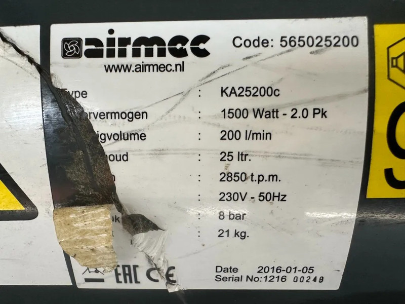 Airmec KA25200 C 2 PK 200 L / min 8 Bar Elektrische Zuigercompressor - Air compressor: picture 4 Airmec KA25200 C 2 PK 200 L / min 8 Bar Elektrische Zuigercompressor - Air compressor: picture 4