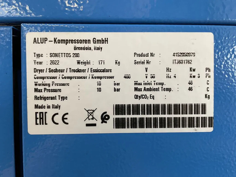 Alup Sonetto 5 - 200 Elektrische Schroefcompressor 4 kW 470 L/Min 10 Bar op ketel - Air compressor: picture 3 Alup Sonetto 5 - 200 Elektrische Schroefcompressor 4 kW 470 L/Min 10 Bar op ketel - Air compressor: picture 3