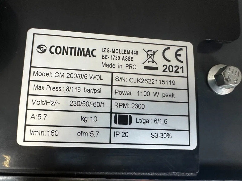 COMPRESSOR Contimac CM 200/8/6 WOL 1.5 PK 150 L / min 8 Bar Olievrije Zuigercompressor Portable - Air compressor: picture 3 COMPRESSOR Contimac CM 200/8/6 WOL 1.5 PK 150 L / min 8 Bar Olievrije Zuigercompressor Portable - Air compressor: picture 3