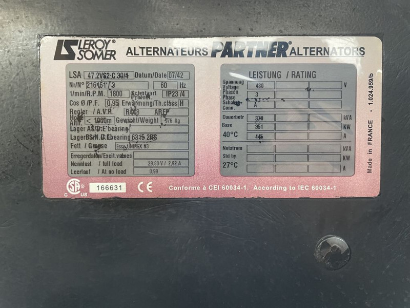 Generator set Caterpillar C12 Leroy Somer 400 kVA Silent generatorset: picture 14