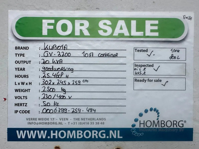 Generator set Kubota GV 3200 20 kVA Silent geenratorset in 10 ft container xxl fuel tank: picture 13
