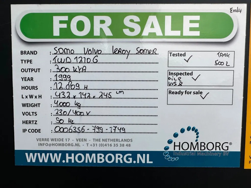 Generator set Volvo TWD 1210 G SDMO Leroy Somer 300 kVA Silent generatorset: picture 19