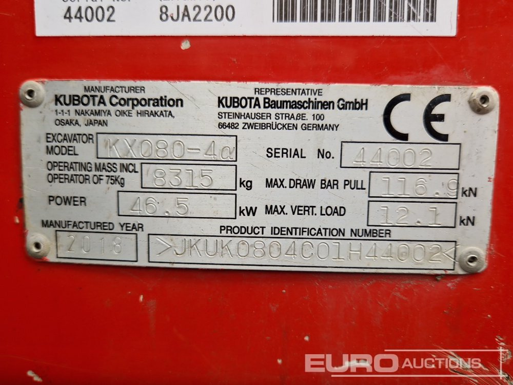Mini excavator 2018 Kubota KX080-4A: picture 34